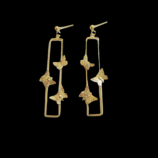 Gold butterfly rectangle earrings