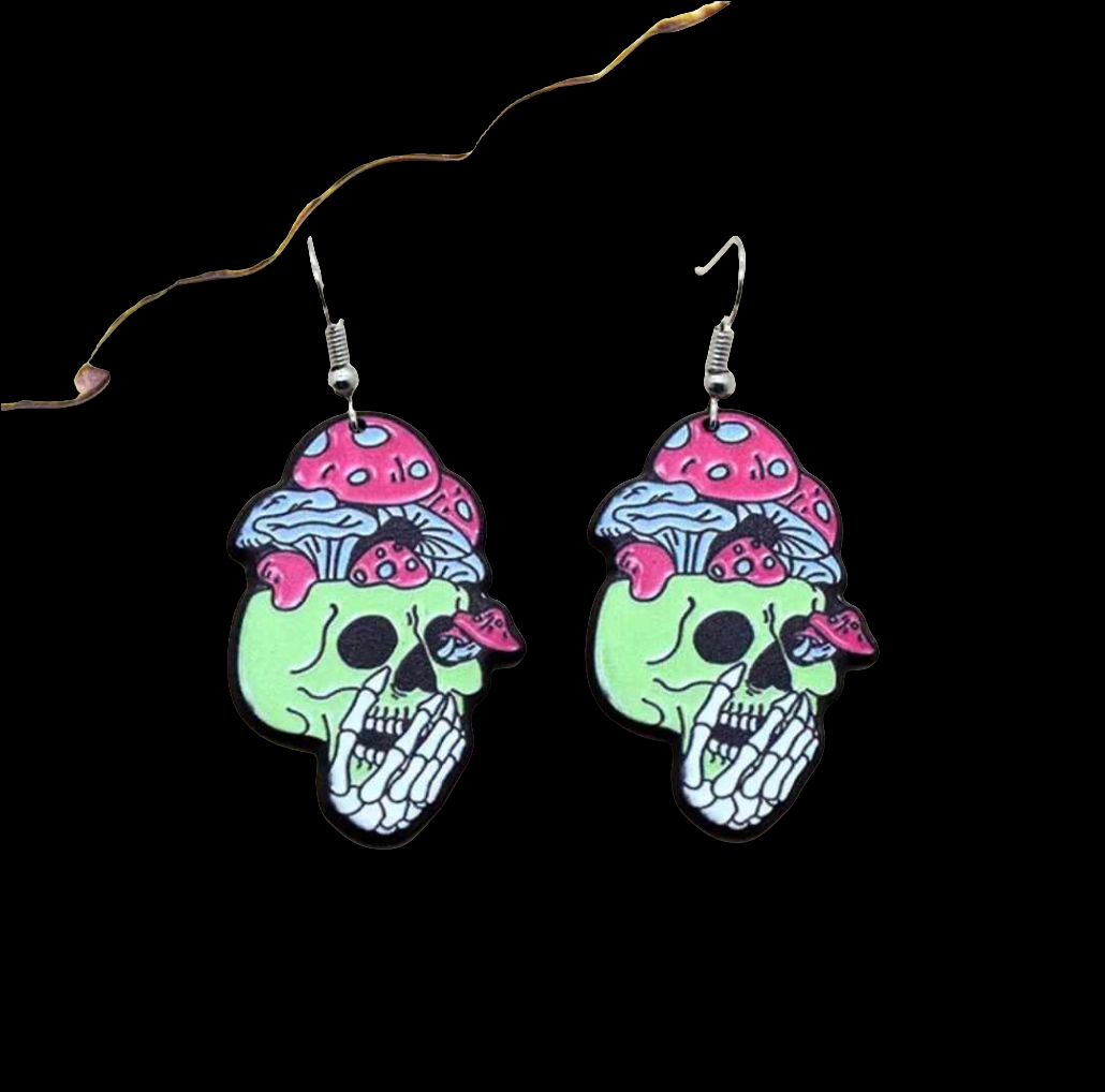 Mushroom skull earrings